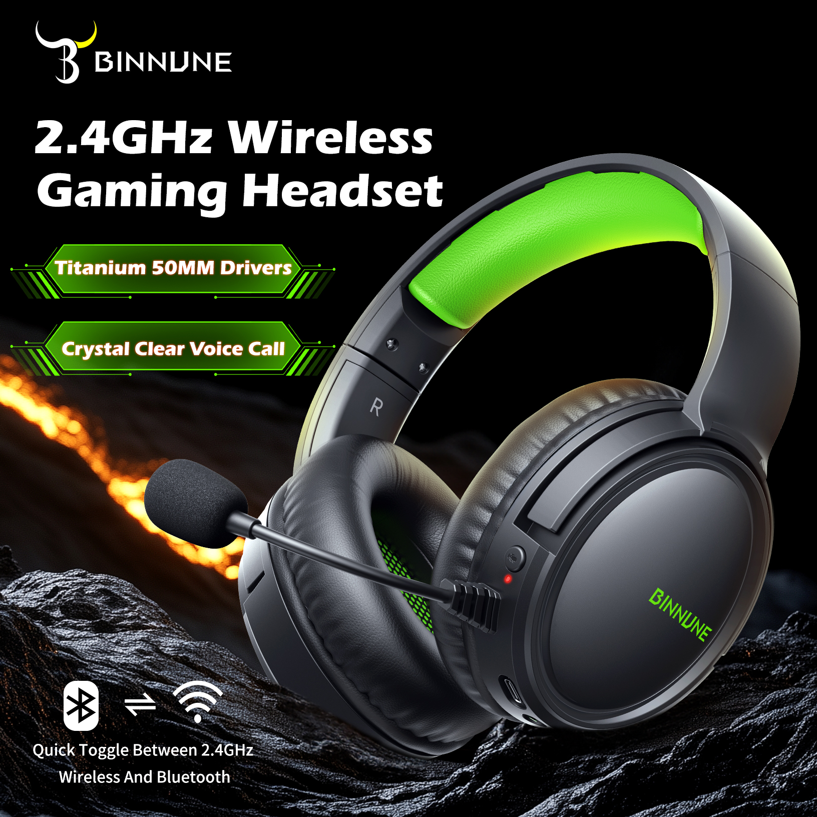 Wired Earphone Mic - BINNUNE 2.4GHz Wireless Gaming Headphones BW02