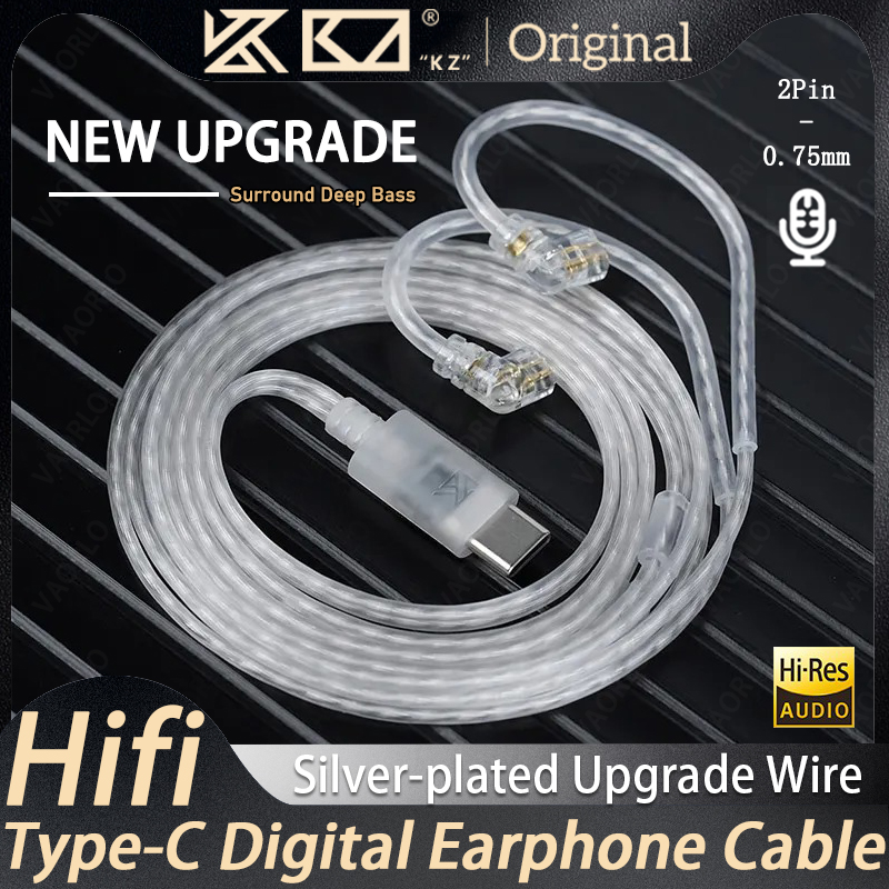 Wired Earphone Mic - KZ Earphones Type-c 2PIN Cables Silver