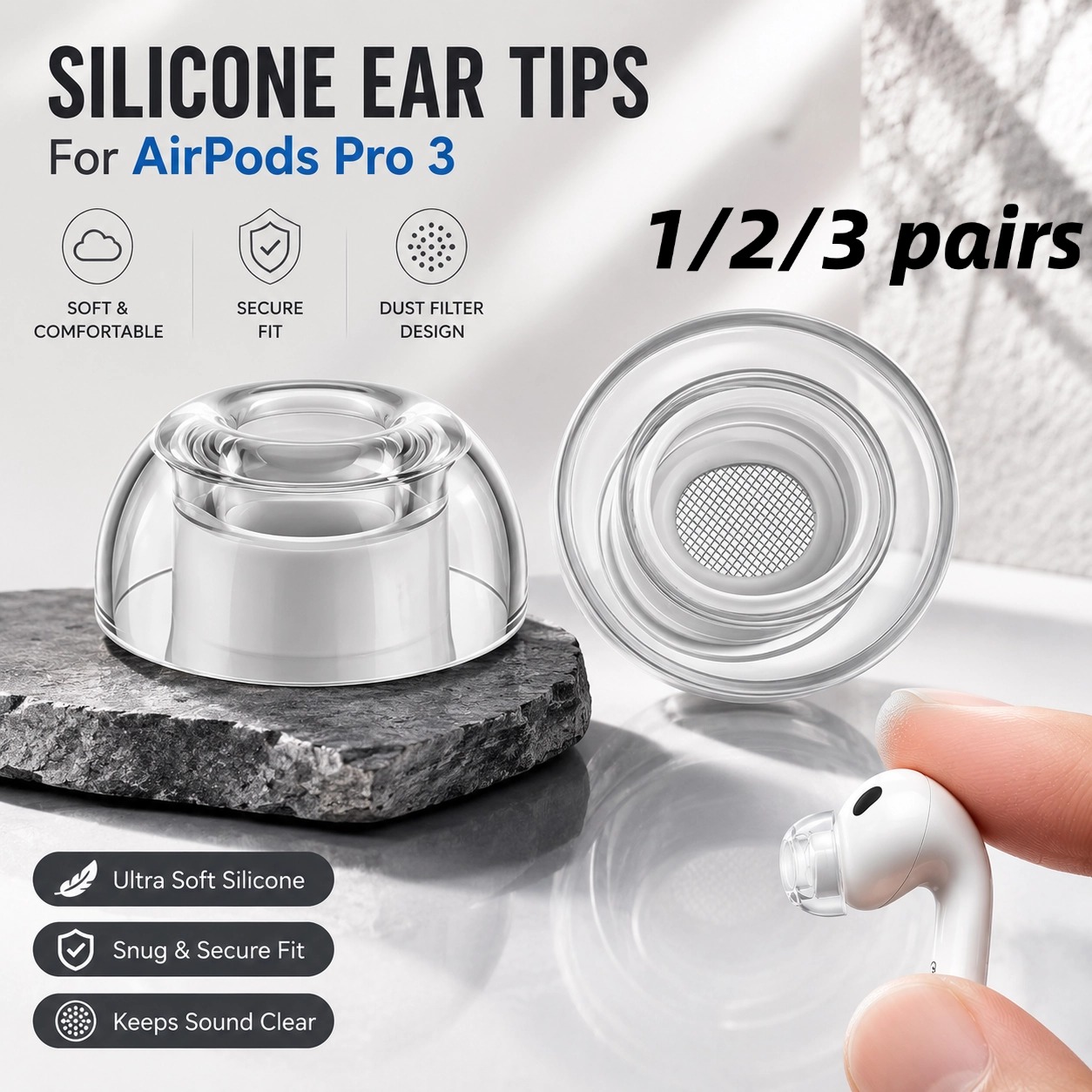 1/2/3Pairs Clear Liquid Silico - Silicone Ear Tip Replacement avis et prix